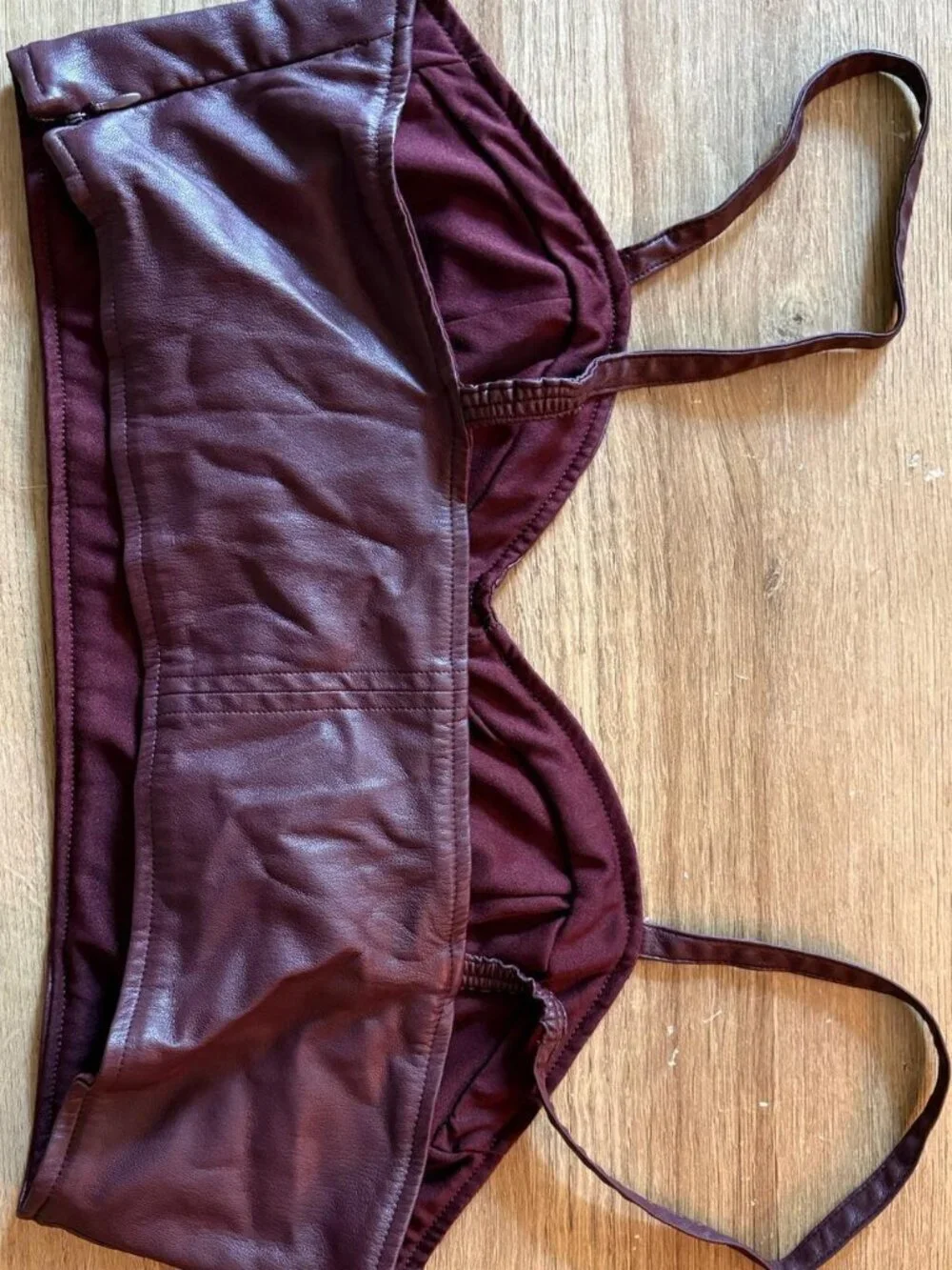 Burgundy pleather bralette top